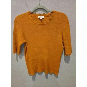 Calligraphie Women's Scalloped Neck Yellow Pullover Sweater Size L